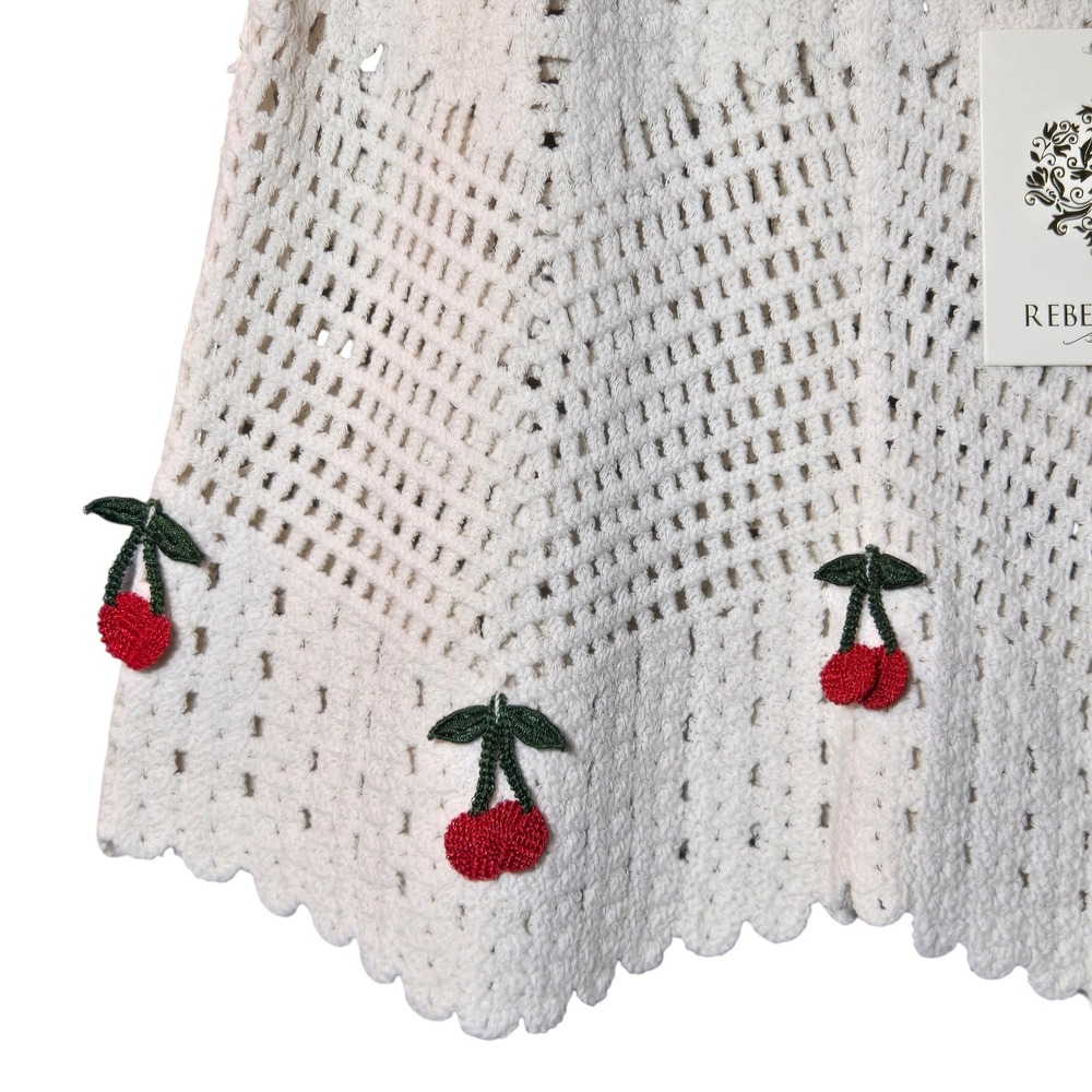 Rebellion Again Crochet Knit Cherry Applique Cami S Coastal Boho Summer NWT - Picture 2 of 10
